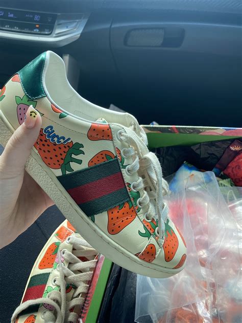 strawberry gucci shoes|Gucci ace metallic snakeskin sneakers.